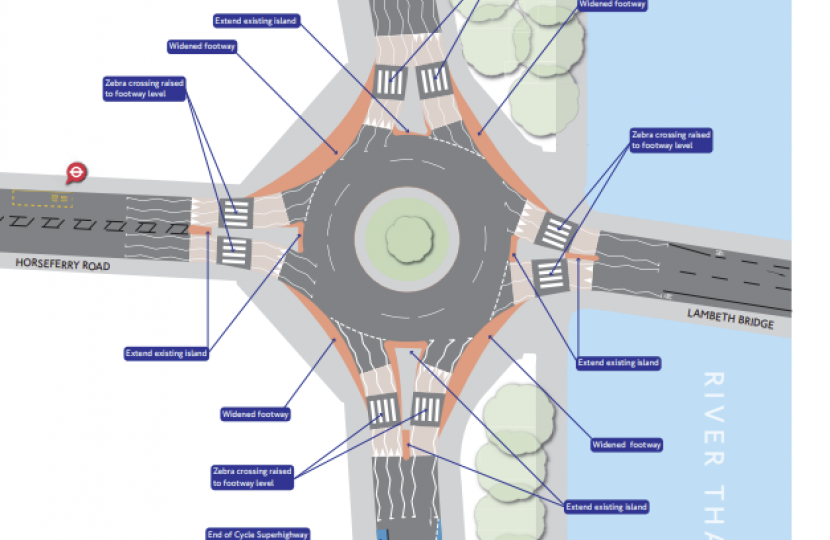 A photo from the TFL website on the Lambeth Bridge roundabouts